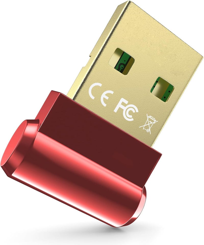 TECHKEY Bluetooth Adapter for Desktop PC, Plug & Play 5.3 USB Mini EDR Dongle Receiver & Transmitter for Laptop Computer Compatible with Headphones Keyboard Mouse Only Windows 11/10/8.1 (Red) - Image 1